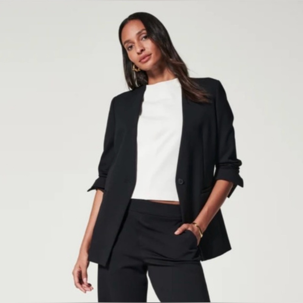 Spanx Perfect Collarless Blazer Womens Size Small In Black Office Career
